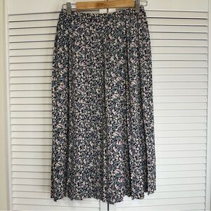 Vintage Navy Floral A-Line Skirt Y2K Cottagecore GardenTea Party Coastal Grandma